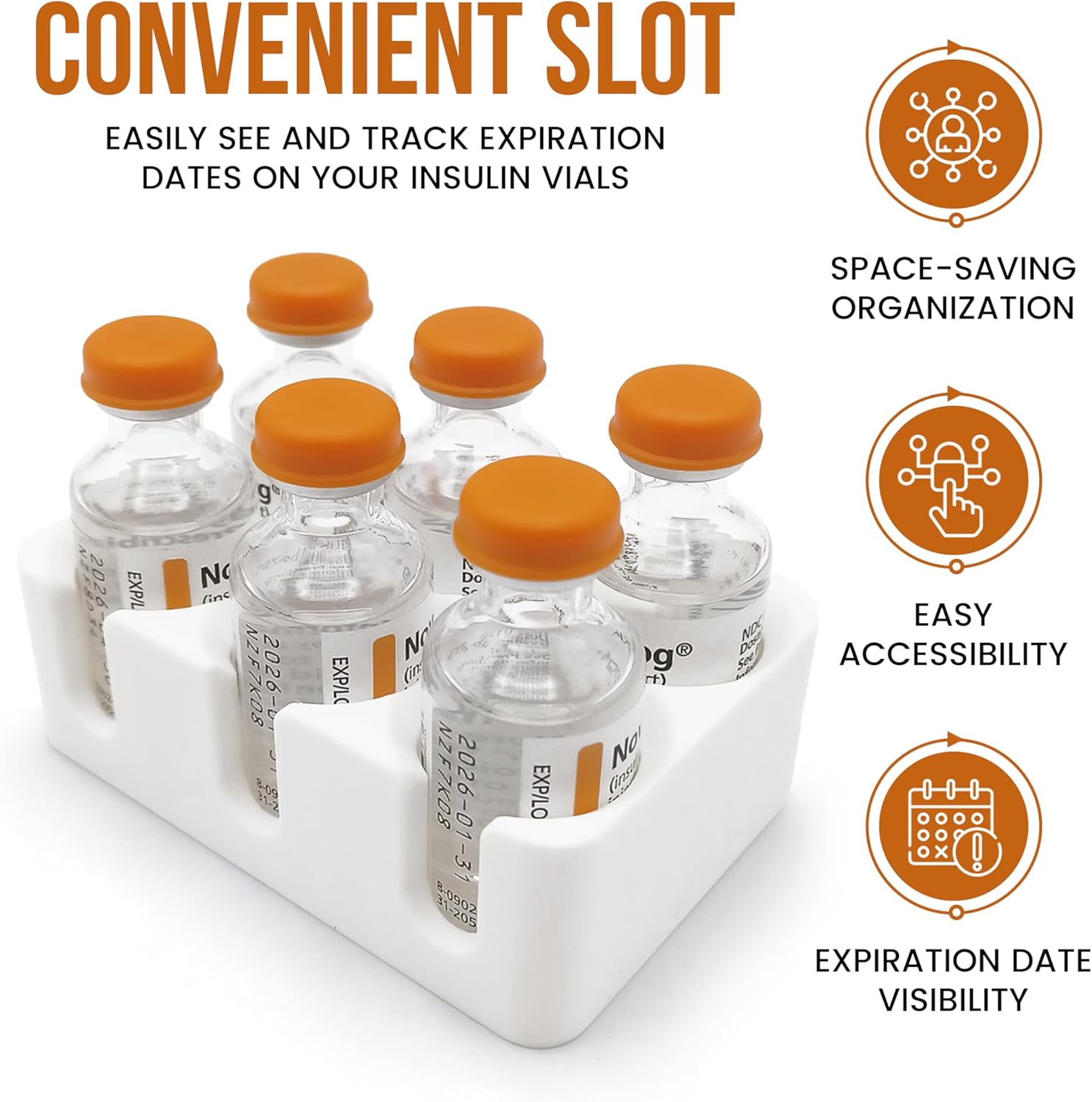 Insul-Grid: Insulin Vial Holder and Organizer for Refrigerator Storage, Diabetic Care and Space Saving, Holds 6 Standard 10 mL Vials for Insulin Like Novolog or Humalog, 23mm (0.9in) Diameter