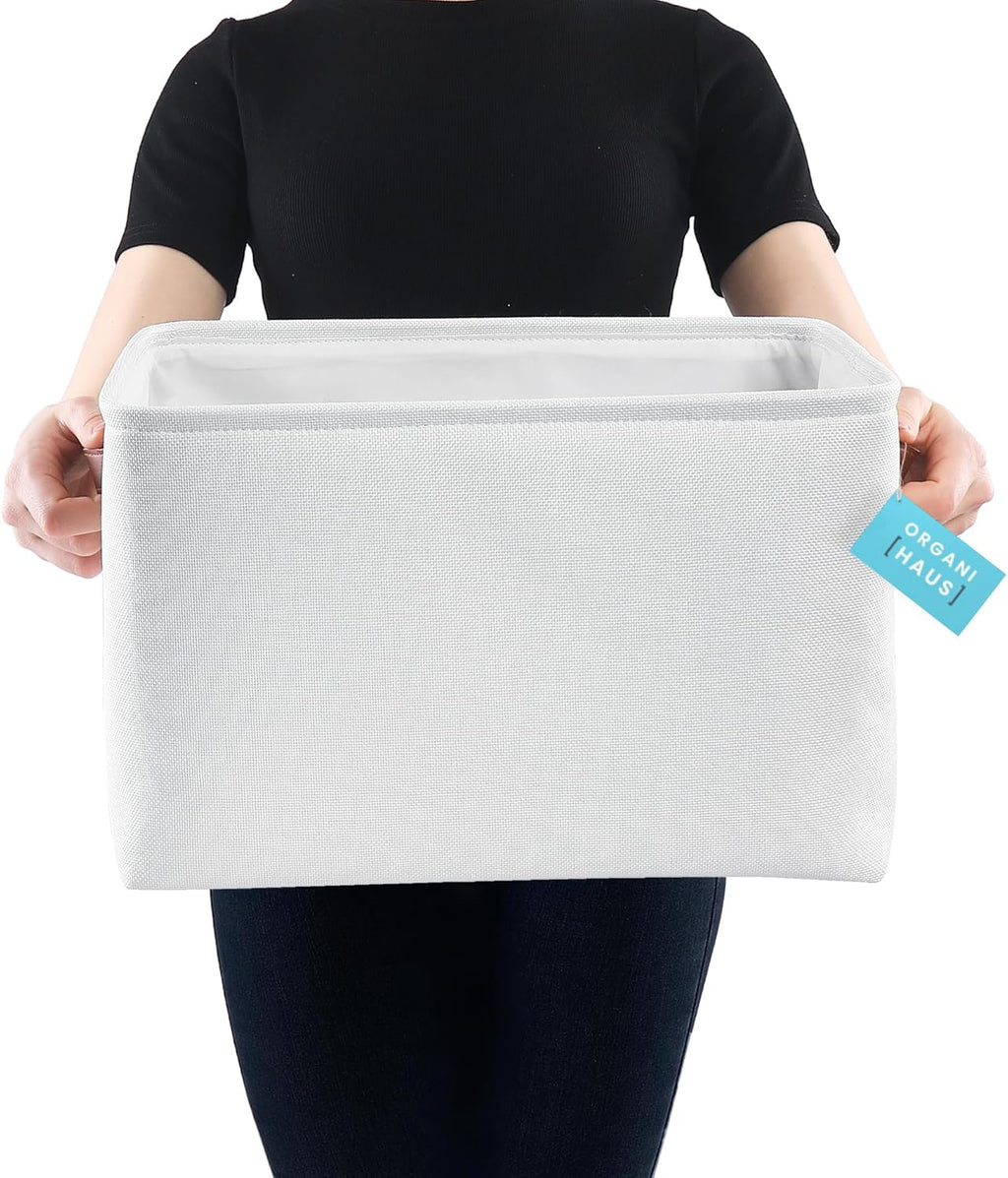 OrganiHaus Extra Large Fabric Storage Baskets for Shelves 3 Pack, 16x13in Closet Storage Bins for Shelves, Canvas Baskets for Organizing, Linen Closet Organizers, Cloth Basket, Off-White