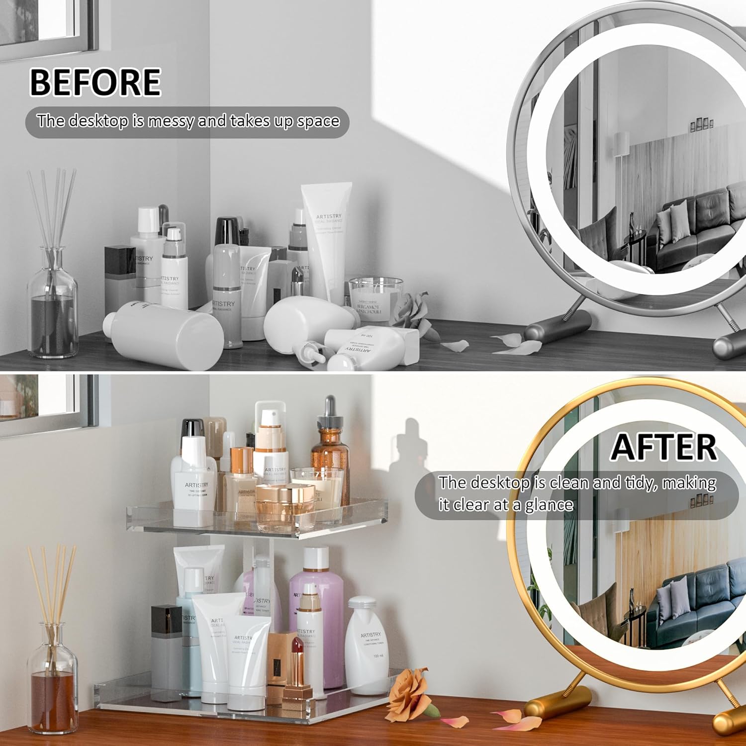 2-Tier Perfume Tray,Clear Perfume Organizer for Dresser and Counter,Acrylic Perfume Stand Organizer Vanity Trays Makeup Storage Holder for Bedroom Decor (10x8)