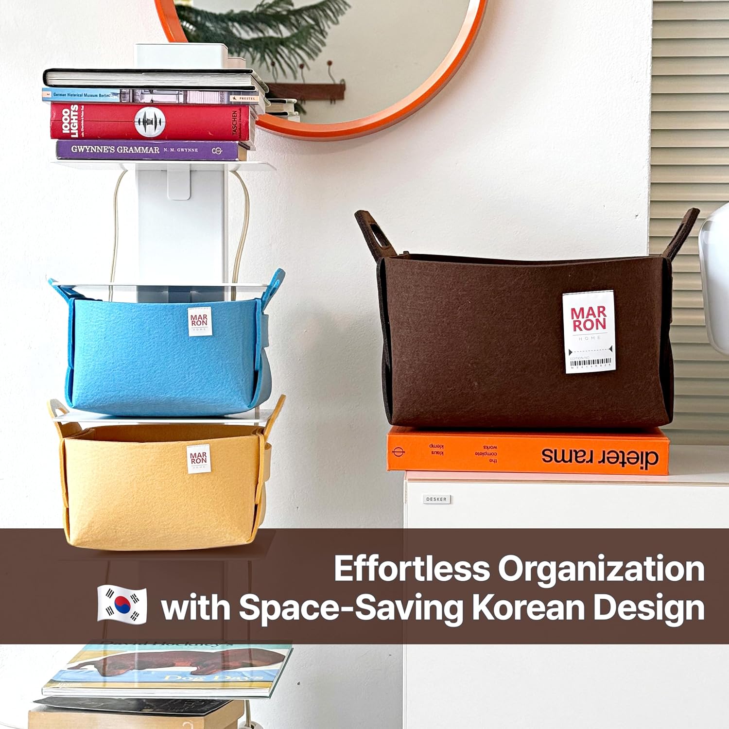 Collapsible Felt APRICOT Storage Bin Mini 3.9"x3.9"x3.9" – Foldable Basket with Handles for Closet, Toy Storage, Laundry Room Organization, Decorative Storage Bins for Shelves, Nursery Storage