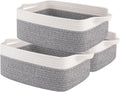 OIAHOMY 3 Pack Storage Baskets for Organizing, Woven Cotton Rope Basket for Shelves, Closet Organizer Bins with Handles, Rectangle Toy Organization, 13.78''×9.84''×5.5'', Grey & White