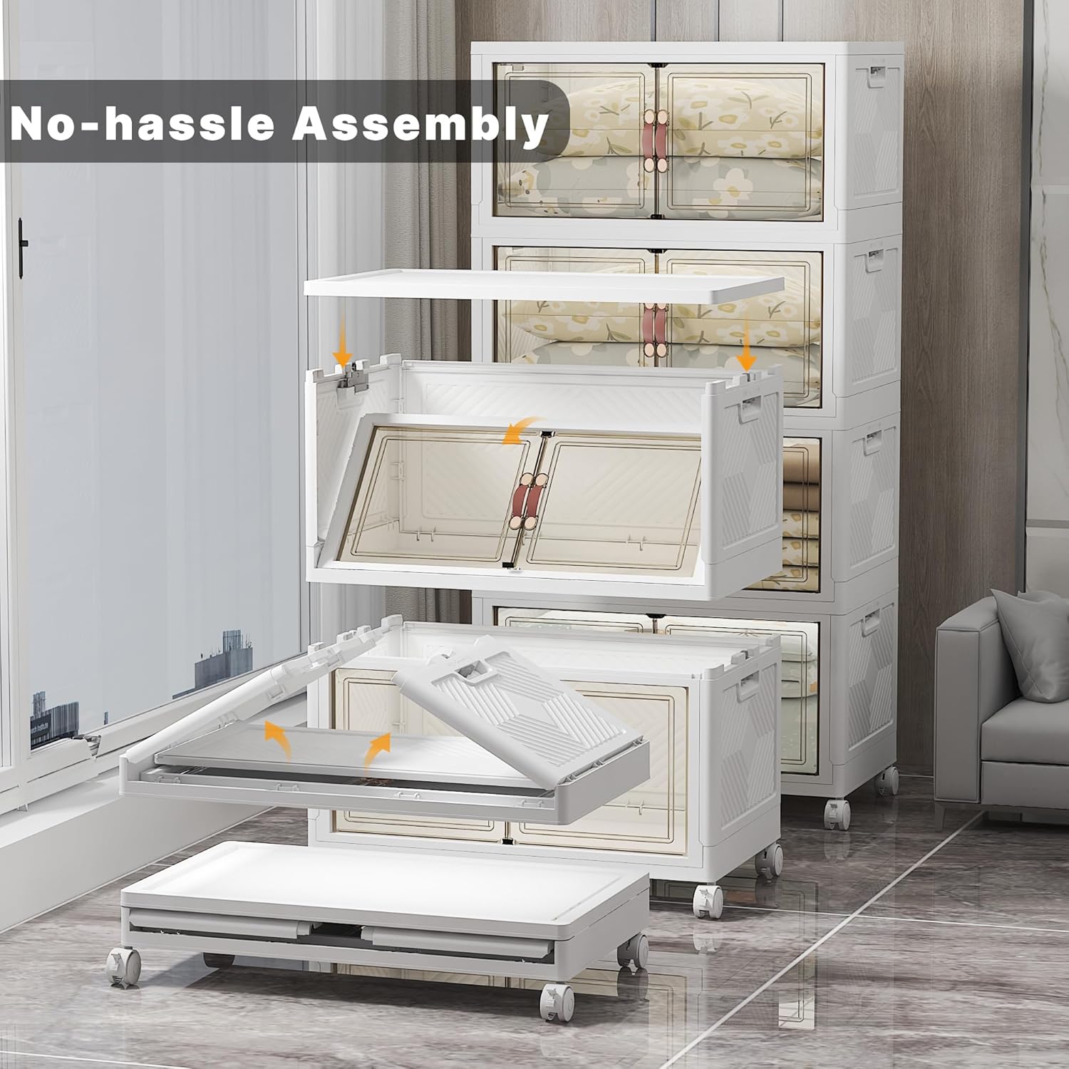 Extra Large Stackable Storage Bins with Lids & Wheels & Door, 1280QT-160QT/40GAL*8Pack Foldable Collapsible Closet Organizers, Plastic containers drawers for bedroom Dorm