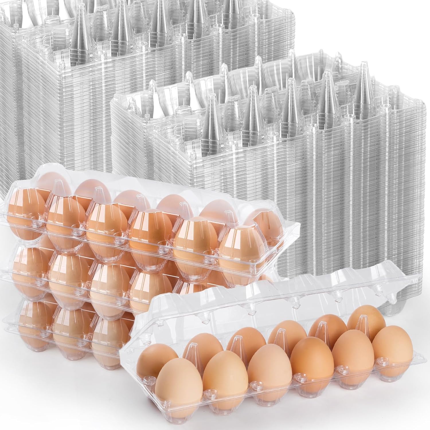 100 Pack Plastic Egg Cartons Cheap Bulk,1 Dozen Clear Empty Egg Containers for Chicken Eggs 2x6 Grids, Reusable Egg Holder Egg Trays for Family, Chicken Farm, Markets Display - Medium Egg Container