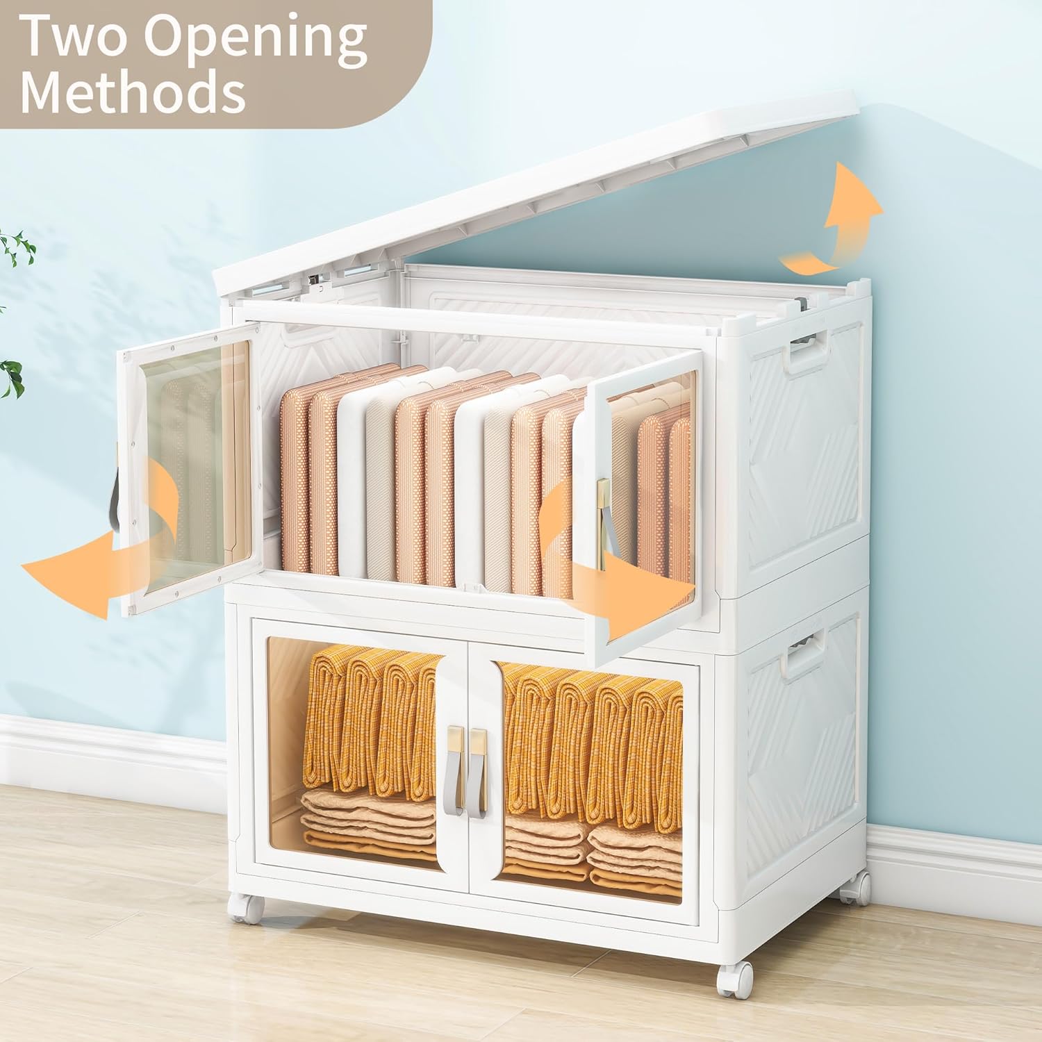 Large Clear Stackable Storage Bins with Lids, Foldable Storage Cabinet for Closet Organizers and Storage, Plastic Storage Box with Wheels 199 QT