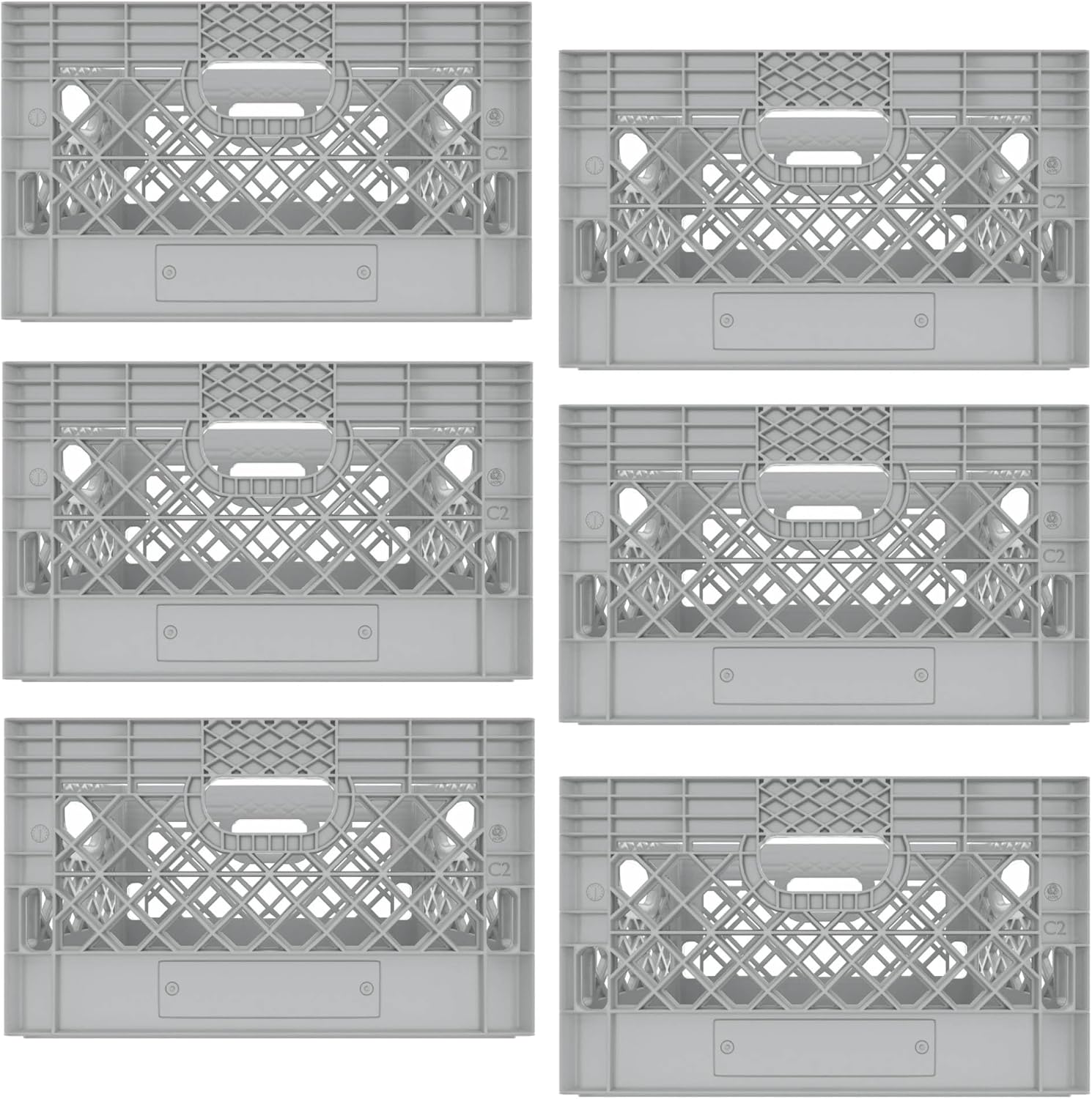 Heavy Duty Plastic Storage Milk Crates, Stackable Utility Organizer Bins, 19x11x13 Inches, 6 Pack, Made in USA, 24 Qt/6 Gallon Capacity (Gray)