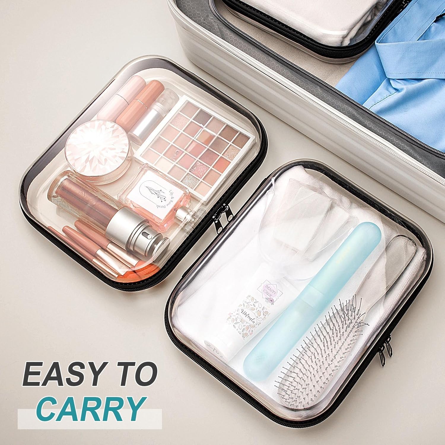 Sanwuta 6 Pcs Clear Hard Zipper Case Hard Plastic Zipper Pouches Transparent Makeup Bag Pencil Pouches for Travel Snacks Christmas Trinket Storage Organizer Box(Black,9.84 x 7.87 x 2 Inch)