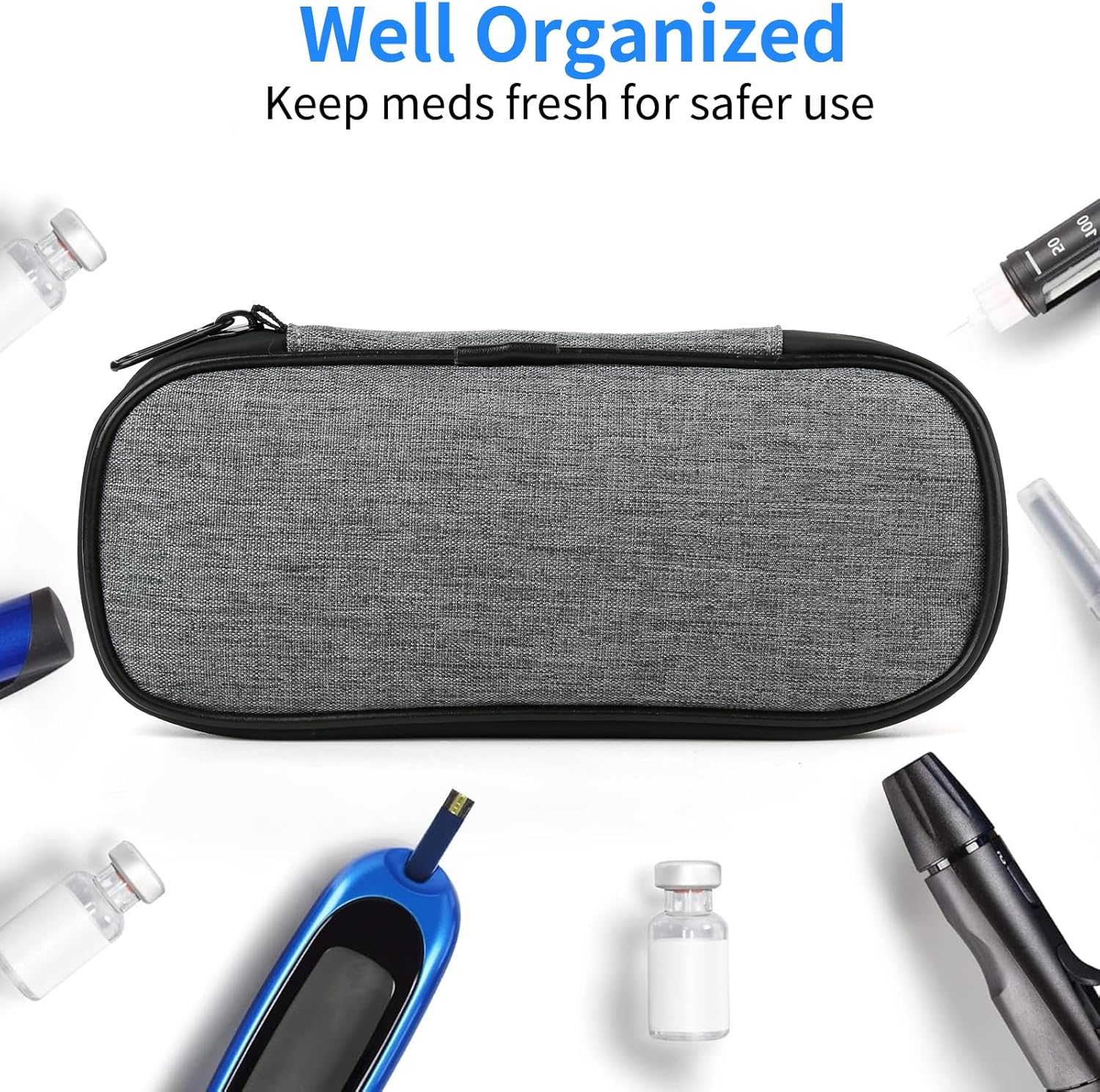 Insulin Pen Cooler Travel Case with 2 Reusable TSA Approved Ice Packs, Diabetic Medication Insulated Cooler Bag for Insulin Pens and Other Diabetic Supplies Storage Grey