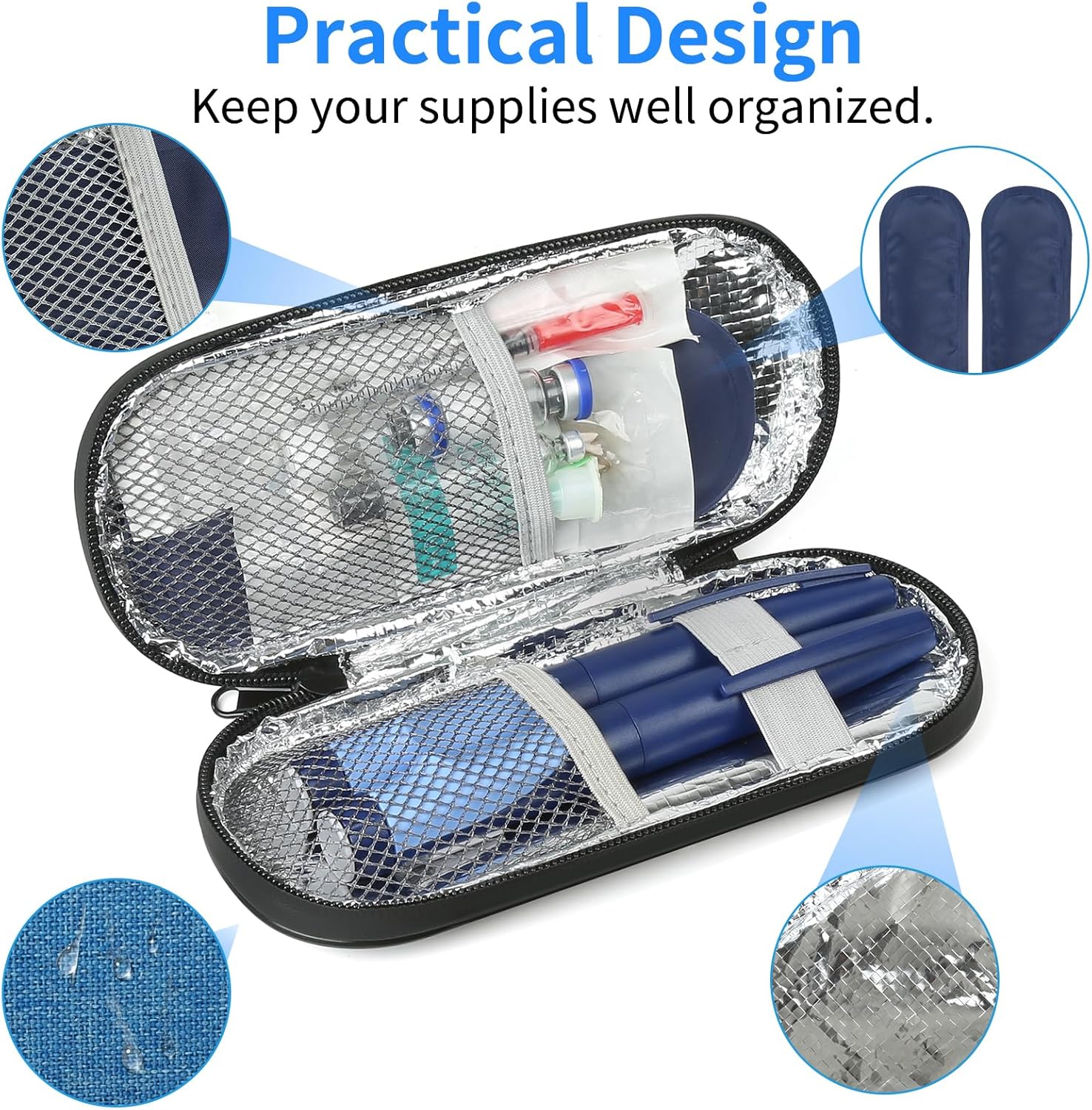 Insulin Pen Cooler Travel Case with 2 Reusable TSA Approved Ice Packs, Diabetic Medication Insulated Cooler Bag for Insulin Pens and Other Diabetic Supplies Storage Blue