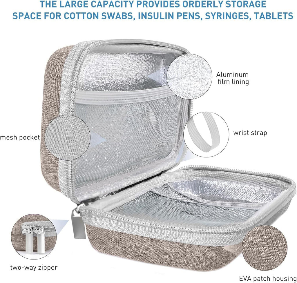 Insulin Cooler Travel Case,EVA Insulation Travel Medicine Kit with 2 Ice Packs for Diabetes Care,Insulin Pen and Other Diabetic Supplies (Brown)