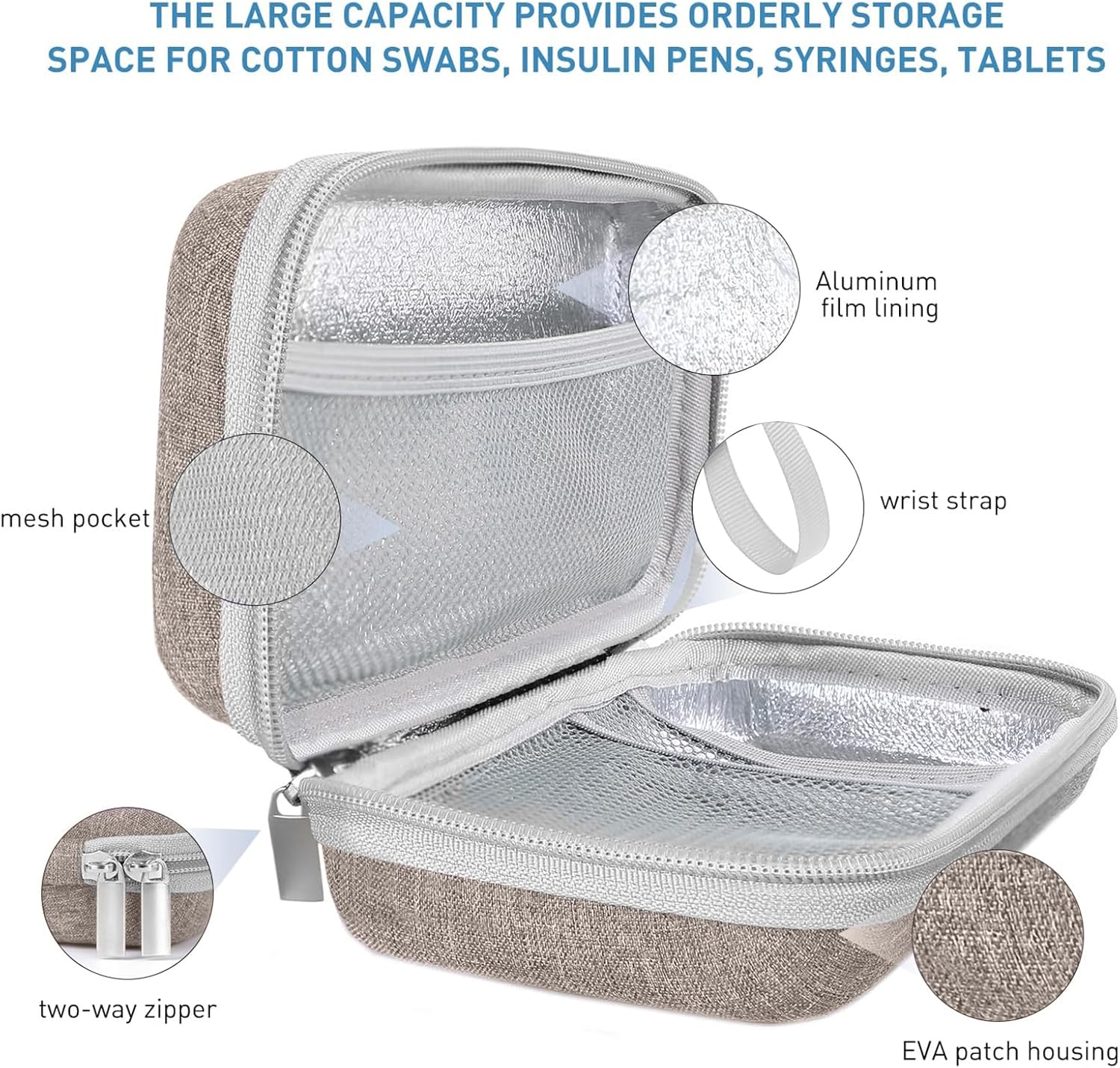 Insulin Cooler Travel Case,EVA Insulation Travel Medicine Kit with 2 Ice Packs for Diabetes Care,Insulin Pen and Other Diabetic Supplies (Brown)