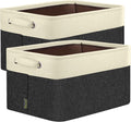 BALEINE 2 Pack Fabric Storage Bins for Shelves, Linen Storage Baskets for Organizing, Decorative Closet Bins for Clothes, Home (Black, 17''x13''x10.5'')