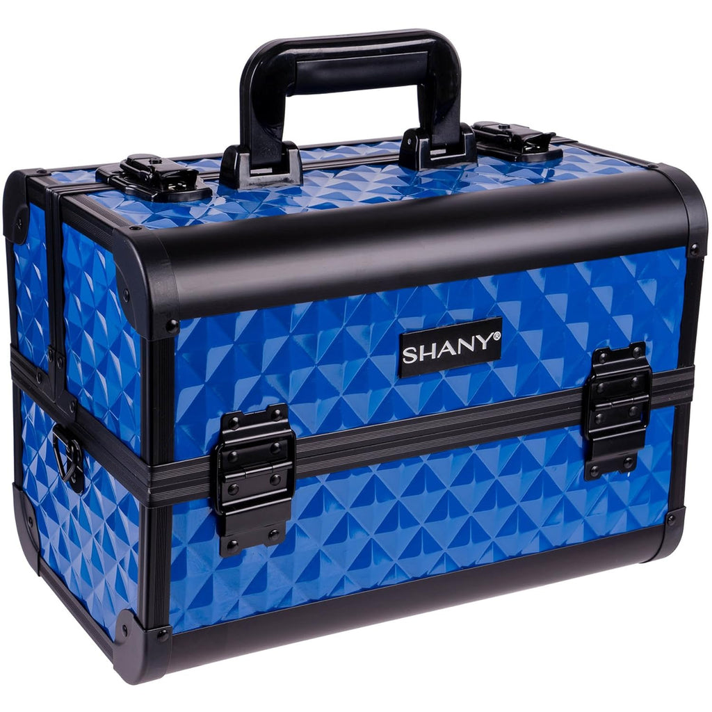 SHANY Premier Fantasy Professional Makeup Train Case Cosmetic Box Portable Makeup Case Organizer Jewelry storage with Locks, 3 Trays,Makeup Brush Holder and Cosmetics Mirror - Divine Blue