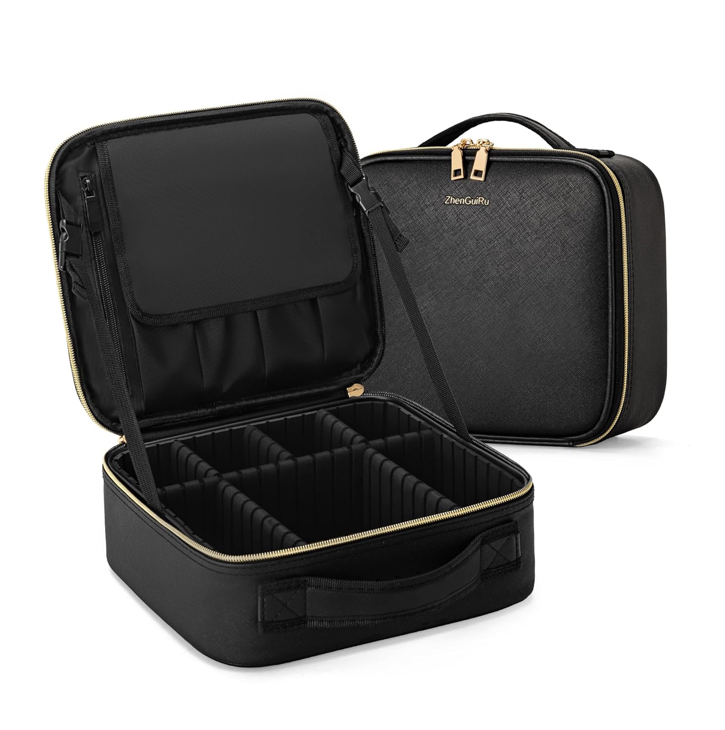 Travel Makeup Bag, Makeup Train Case, Portable Makeup Artist Organizer with Adjustable Dividers, Cosmetic Brush Holder Storeage