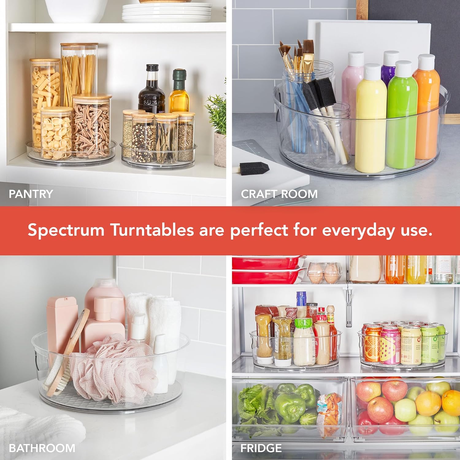 Spectrum Large Lazy Susan Organizer 11 in for Large Cabinet Fridge Pantry Table Shelf Bath Kitchen Organization, Oyster Gray Rotating Turntable Spinning Storage for Condiments Spice Bottles