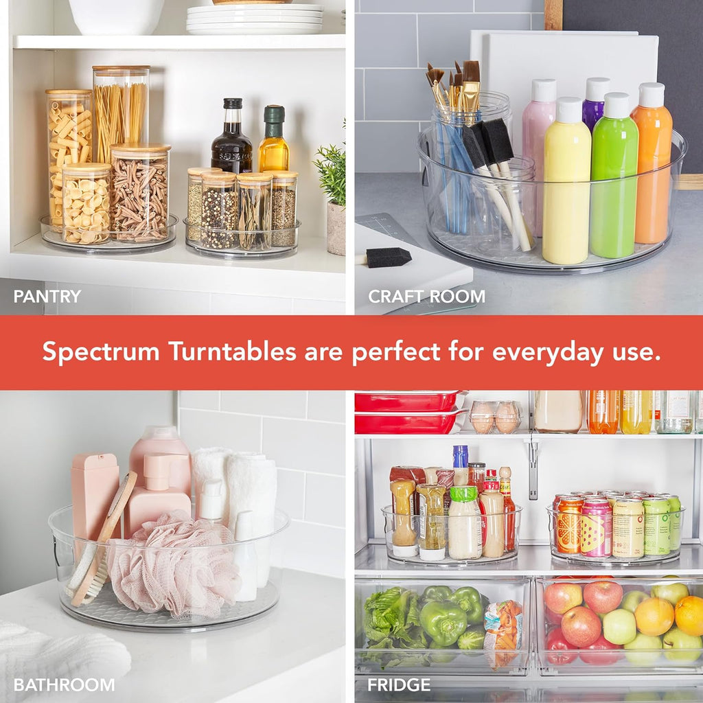 Spectrum Small Lazy Susan Organizer 7.5 in for Cabinets Refrigerator Pantry Table, Oyster Gray Rotating Storage Spice Rack Turntable for Sauces Jams or Tiny Jars, Spinning Fridge Organizer