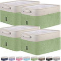 BALEINE 4 Pack Fabric Storage Bins for Shelves, Linen Storage Baskets for Organizing, Decorative Closet Bins for Clothes, Home (Green, 15''x11''x9.5'')