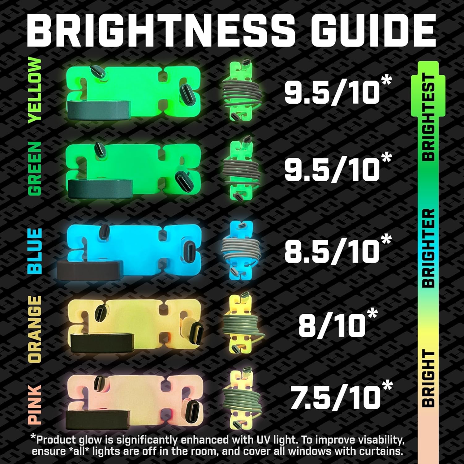 GlowBrick Stocking Stuffers for Adults Cord Management Weighted Cord Holder Cable Wrap Phone Stand - Glow-in-The-Dark Gadget Organizer for Nightstand. Gift for Men, Silicone. 2pk Glowing Yellow