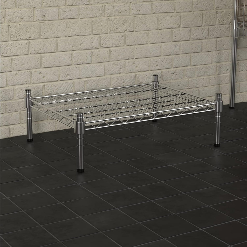 18" x 24" NSF Chrome Wire Stationary Dunnage Storage Rack with 8" Posts, Ideal for Commercial Kitchen, Home, Garage, Warehouse, Shelters