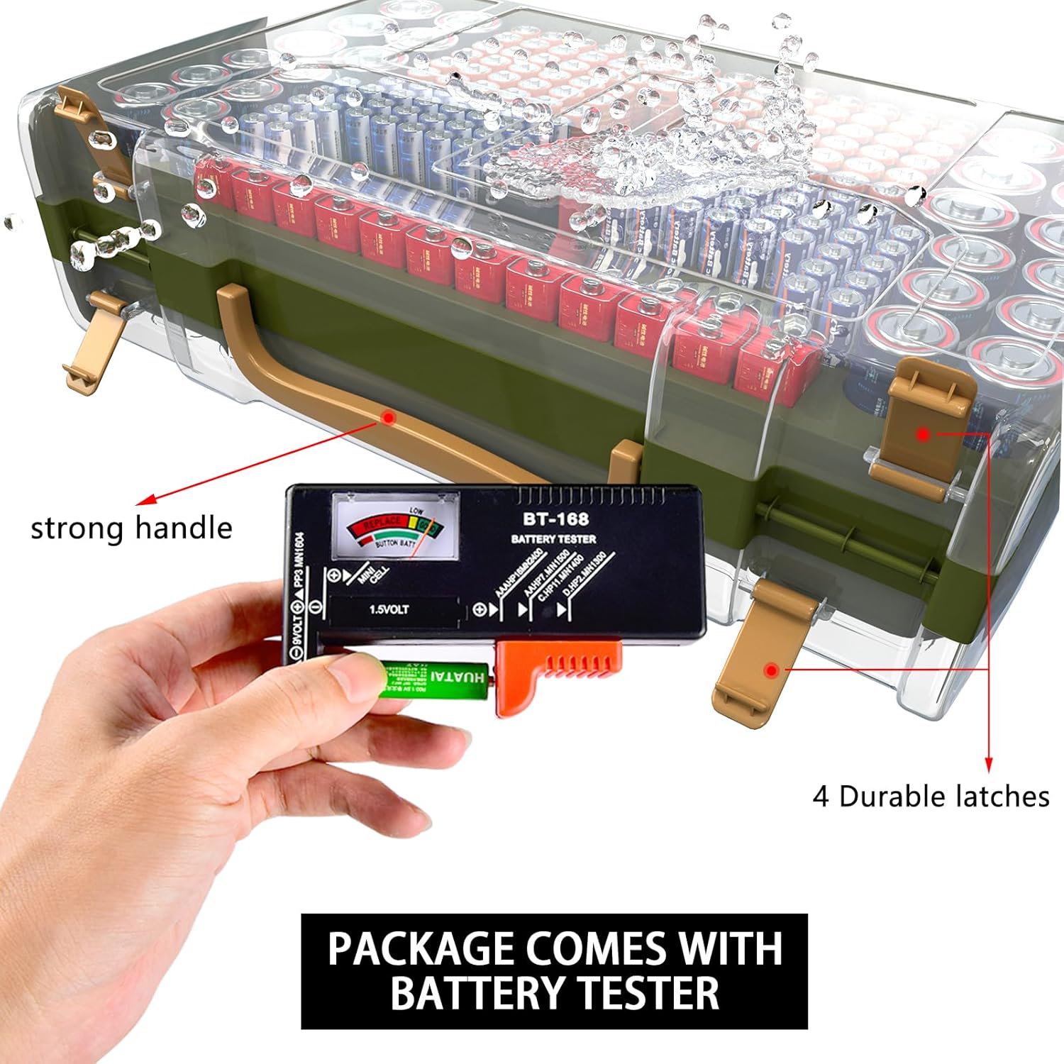 ALCYON Large Capacity 269 Battery Organizer Storage Case with Tester, Double-Side Battery Holder Container for AA AAA AAAA C D 9V Lithium 3V CR123 CR2032 CR1632 18650 Batteries(Box Only) (Green)