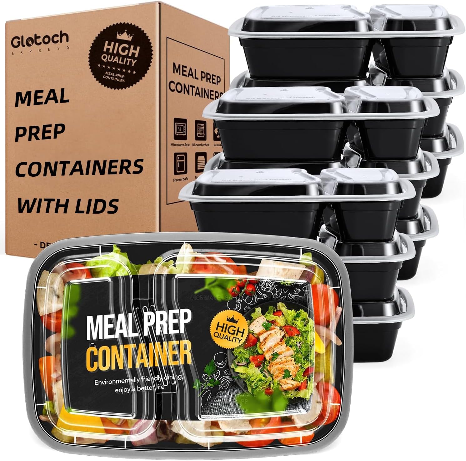 50 Pack (100-Piece) 32 oz Sturdy Leakproof 2-Compartment Meal Prep Containers with Lids, Plastic Food Storage Containers for Lunch, Microwave, Freezer, and Dishwasher Safe Takeout Containers