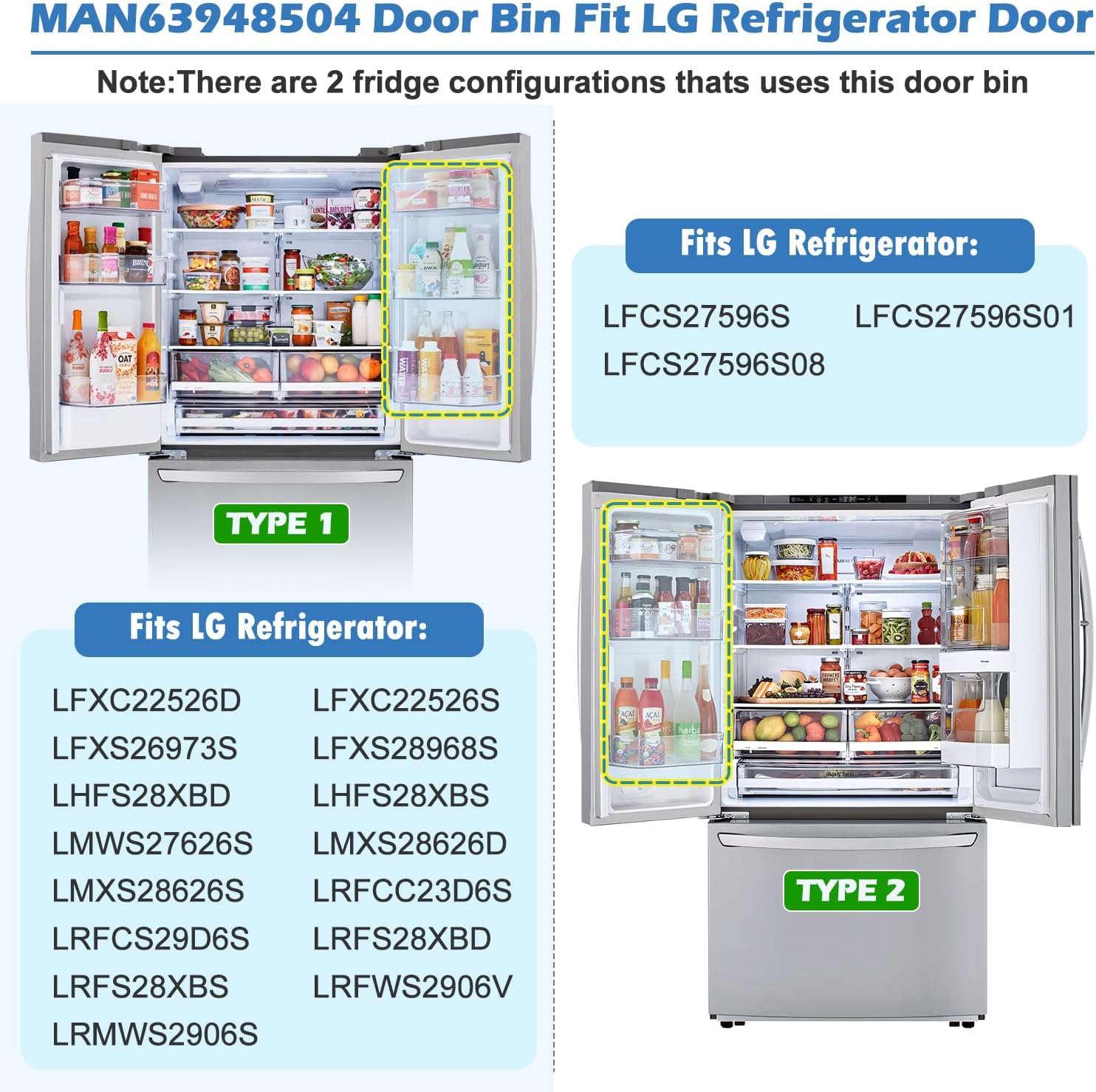 Upgraded MAN63948504 Refrigerator Door Shelf Bin,Compatible With LG/Kenmore Refrigerator Door Shelf Replacement,Replaces LFXS26973S LMXS28626S LFXC22526D Refrigerator Fridge Door Shelves 63948504