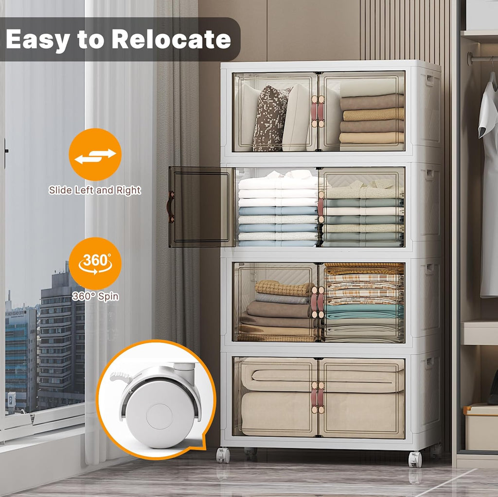 Extra Large Stackable Storage Bins with Lids & Wheels & Door, 896QT-112QT/28GAL*8Pack Foldable Collapsible Closet Organizers, Plastic containers drawers for bedroom Dorm