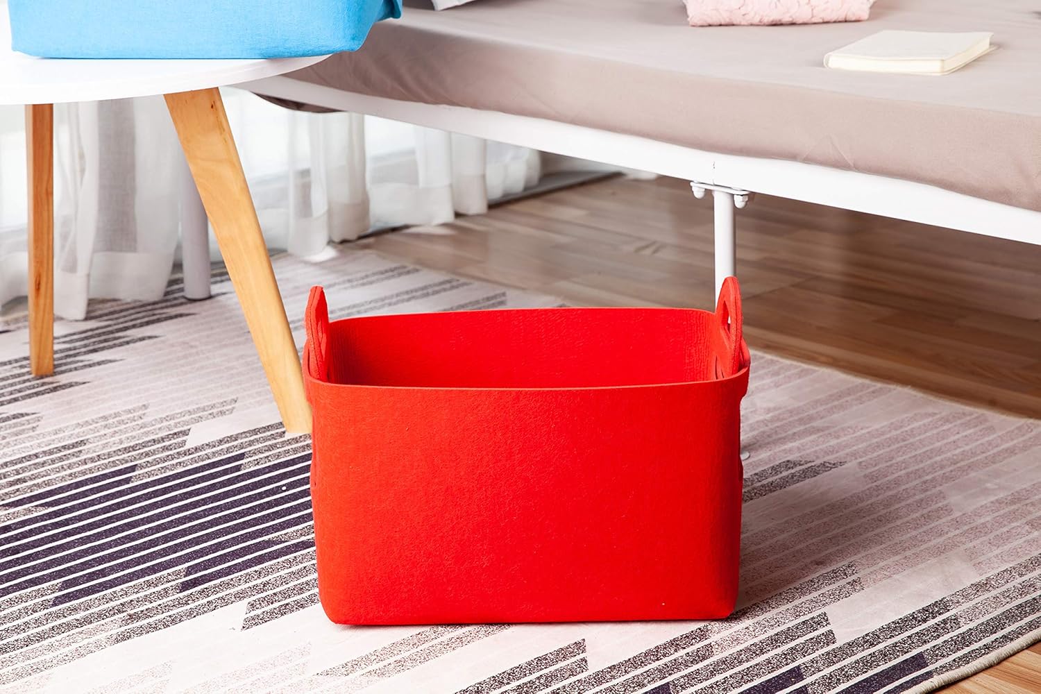Minoisome Storage Basket Felt Storage Bin Collapsible& Convenient Box Organizer with Carry Handles for Office Bedroom Closet Babies Nursery Toys Laundry (Red, 13.8inch（L）×9.5inch（W）×8.3inch（H）)