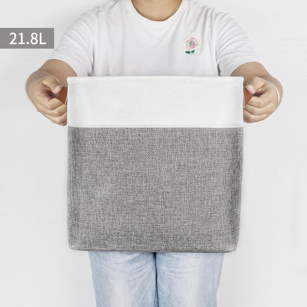 Collapsible Fabric Storage Cubes 11x11 Cube Storage Bins, 4 Pack Closet Baskets Box with Handles for Organizing, Shelf, Toys, Clothes, Home, Office, Nursery (Grey&White)