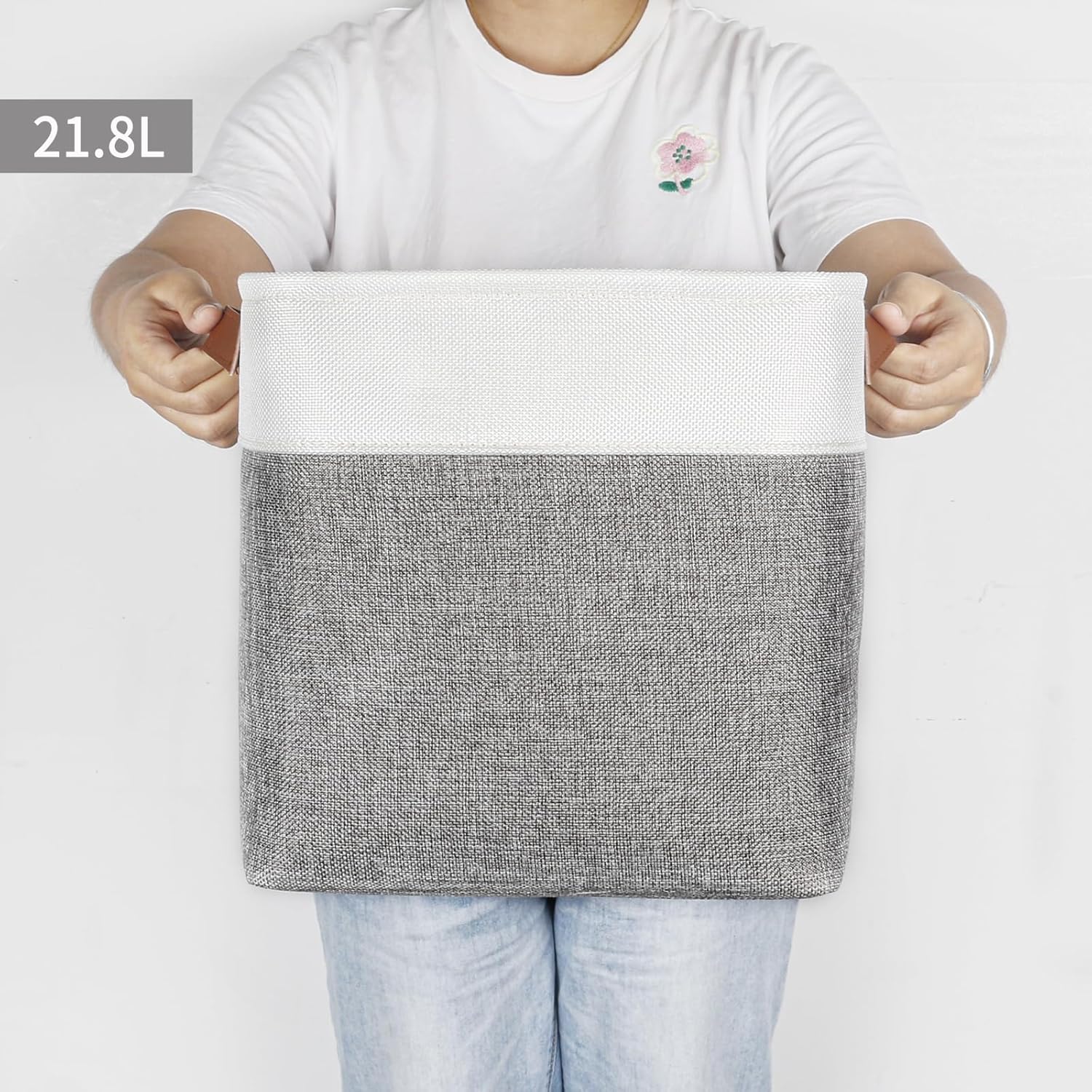 Collapsible Fabric Storage Cubes 11x11 Cube Storage Bins, 4 Pack Closet Baskets Box with Handles for Organizing, Shelf, Toys, Clothes, Home, Office, Nursery (Grey&White)