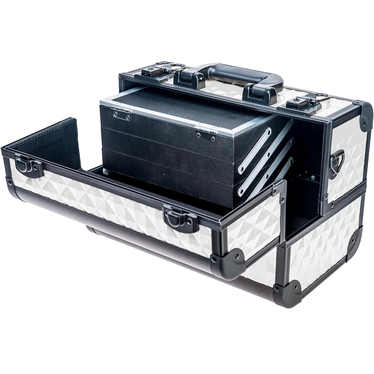 SHANY Premier Fantasy Professional Makeup Train Case Cosmetic Box Portable Makeup Case Organizer Jewelry storage with Locks, 3 Trays, Makeup Brush Holder and Cosmetics Mirror - Snow White