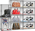 10 Pack Size 12 Shoe Boxes for Closet Clear Plastic Stackable Shoe Organizer Storage Bins with Lids, Under Bed Shoe Containers for Entryway