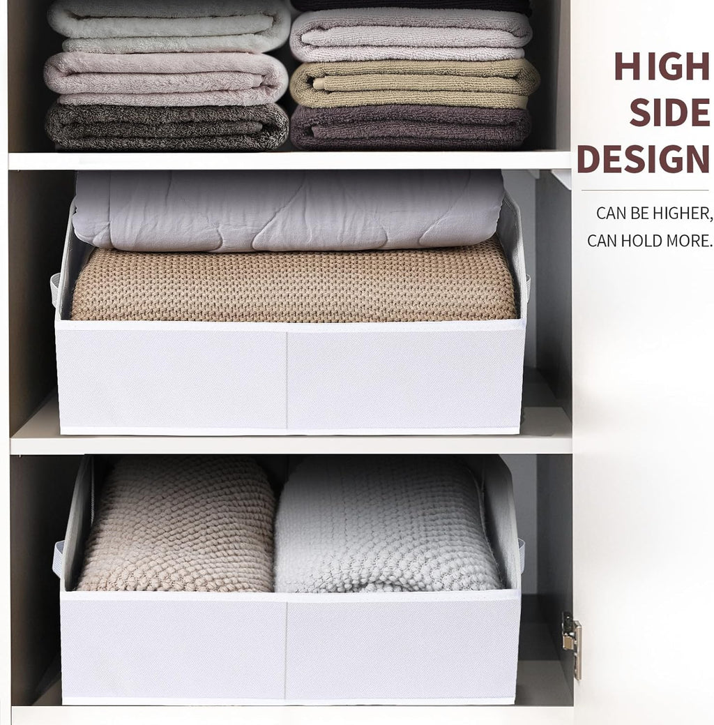 Closet Baskets for Shelves Trapezoid - Decorative Storage Baskets with Handle, Closet Bins for Organization, Shelf Storage Bins for Clothes, Books, Home, Office, 10 Pack, White