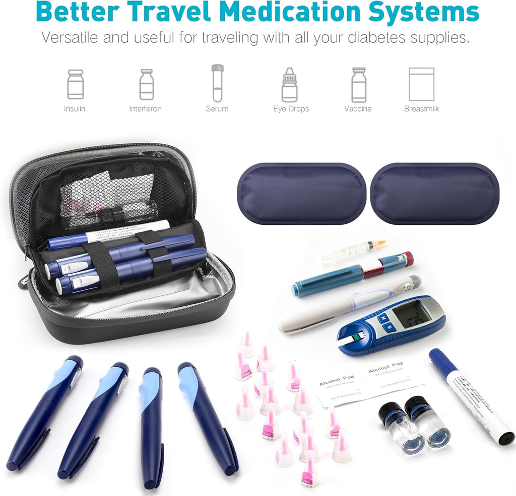 Insulin Cooler Travel Case Diabetic Medication Insulated Cool Organizer with 2 Reusable Ice Packs for Insulin Pen and Other Diabetic Supplies, for the Daily Life and Trip, Pink Color