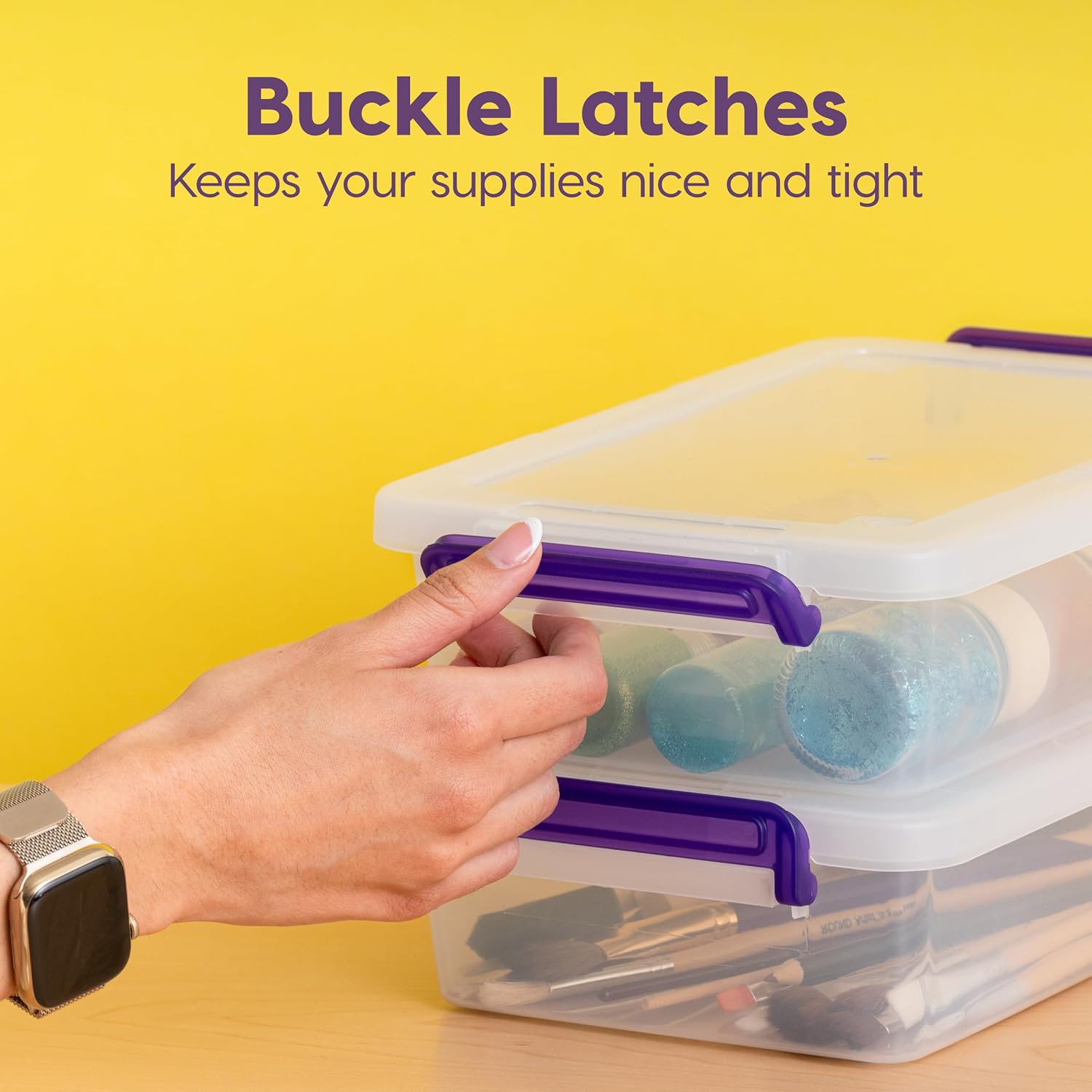 IRIS USA 3 Qt. Plastic Craft Storage Container Bins with Lids, 10 Pack, Small Art & Office Supply Organizer Tote, Sensory Bins & Boxes for Home & University, Stackable, Secure Latch Buckles, Clear