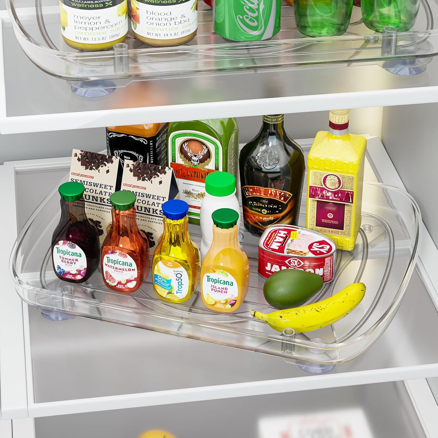 HIYOHIYO Clear Lazy Susan Organizer for Refrigerator Rectangular Fridge Turntable Organizers and Storage Pull Out & 360°Rotating for Cabinet, Pantry, Kitchen, Table, Bathroom (1-Pack 13.7"x10.2")