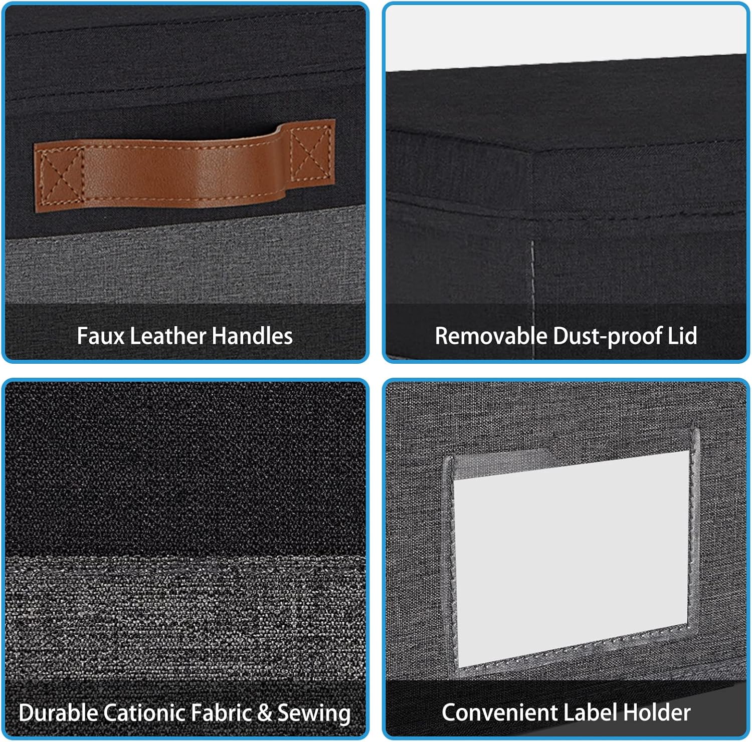 GhvyenntteS Fabric Storage Bins with Lids 3 Pack, Closet Storage Boxes with Lid and 3 Handles, Foldable Storage Baskets with Lids and Label Window for Home Office (Grey&Black, 15" x 11" x 9.7")