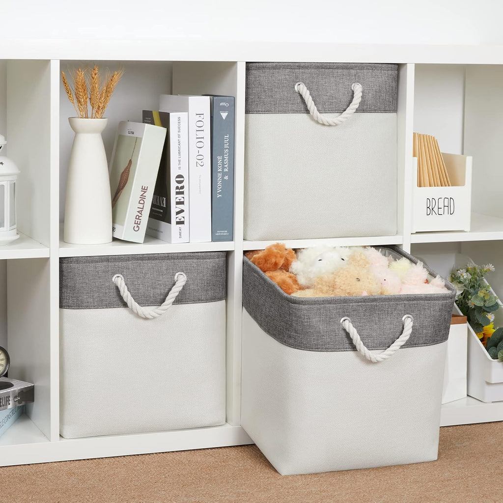 Bidtakay Fabric White Baskets for Shelves Set of 3 Cube Storage Large Organizer Bins 13x13 Closet Storage Bins for Home Office Nursery Collapsible Storage Bins for Organization