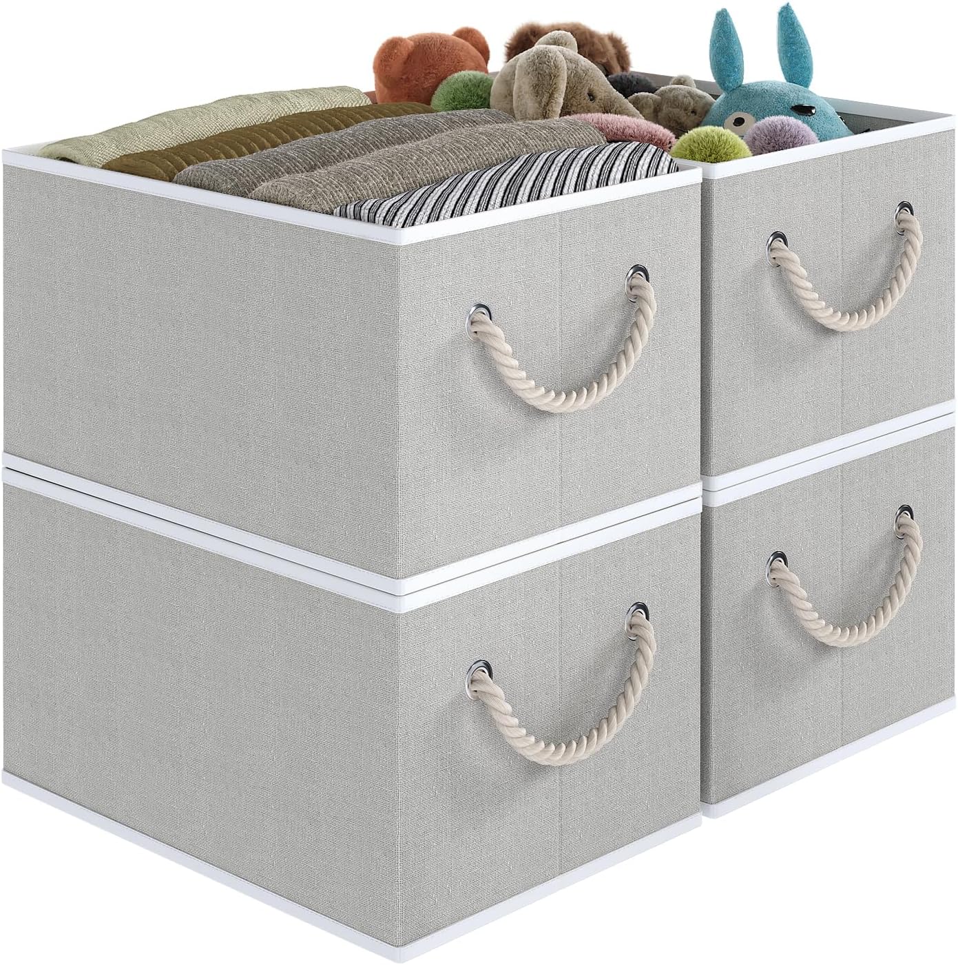 Closet Storage Bins, Linen Closet Organizers and Storage Basket for Shelves, Collapsible Shelf Baskets for Organizing Shelves, Bedroom Clothes Basket, Gray, 4 Pack