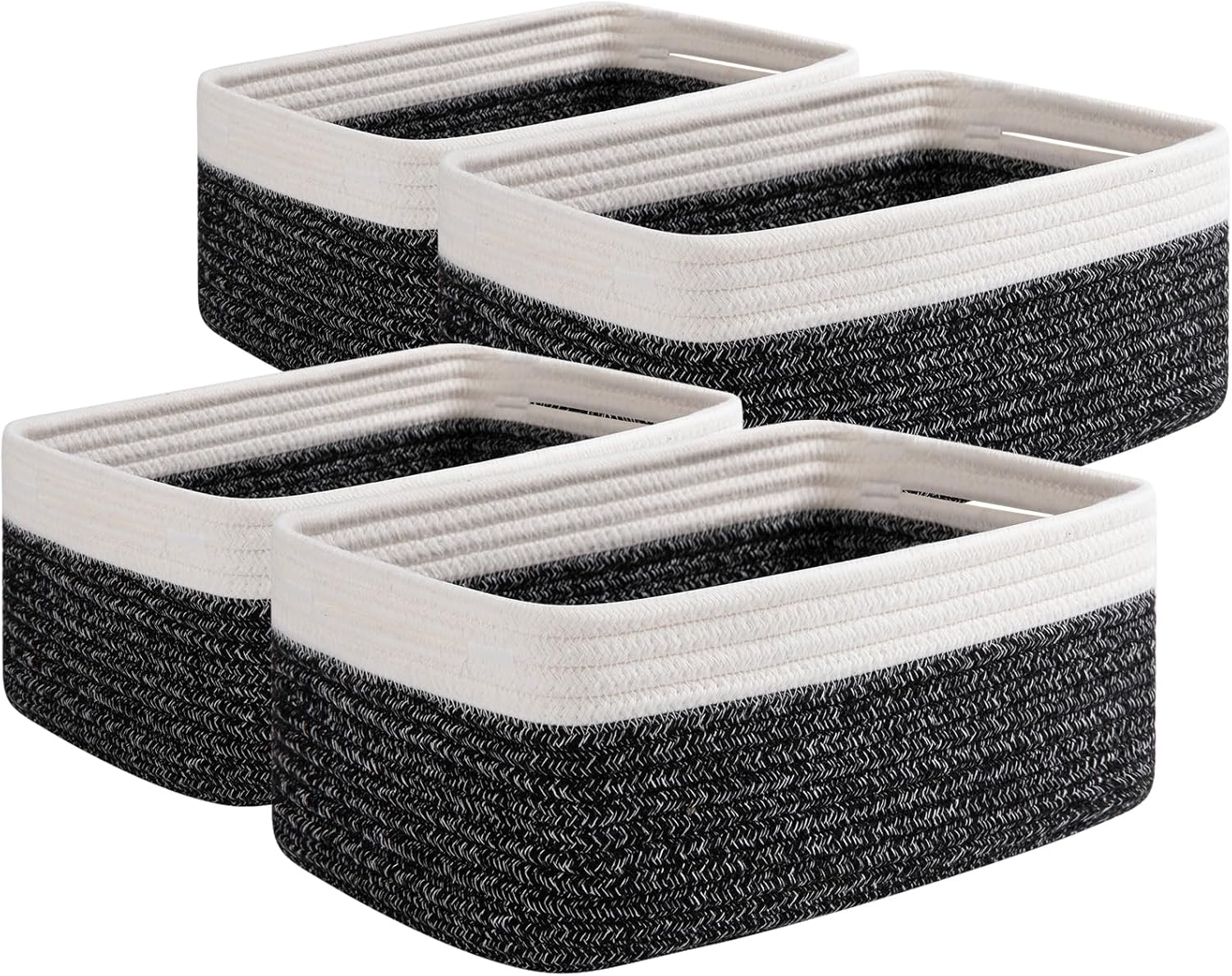 OIAHOMY 4 Pack Storage Baskets for Organizing, Small Bins for Shelves, Cute Decorative Storage Bins, Organizer Baskets for Gifts Empty, 11.8''Lx7.8''Wx4.7''H, Black/White