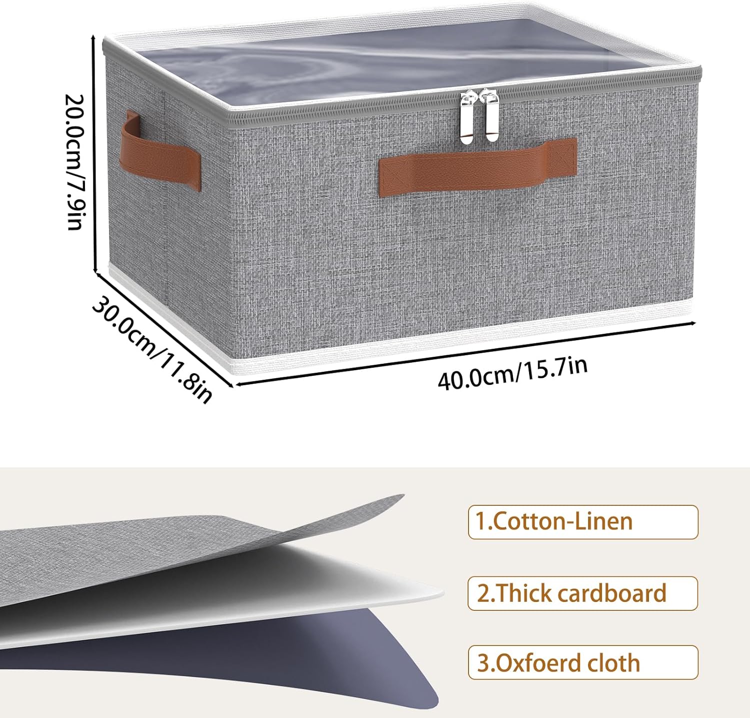 OUTBROS Clothes Storage Boxes with Lid, Large Foldable Bags, Wardrobe Organiser with Handle and Zipper, Used for storing blankets, pillows, 15.7 x 11.8 x 7.9 inch, 2-Pack