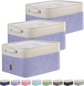 BALEINE 3 Pack Fabric Storage Bins for Shelves, Linen Storage Baskets for Organizing, Decorative Closet Bins for Clothes, Home (Lavender, 12"x8"x8")