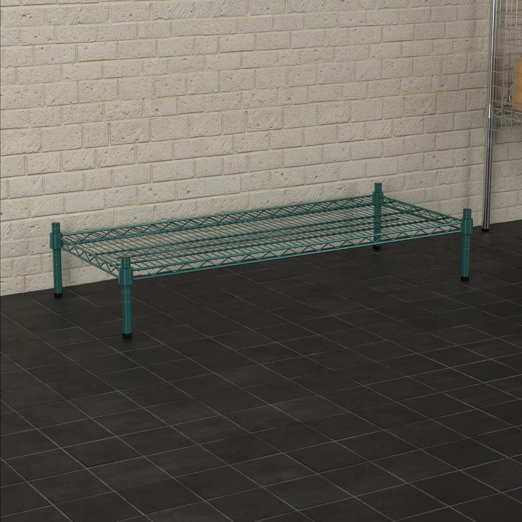 18" x 42" NSF Green Wire Stationary Dunnage Storage Rack with 8" Posts Ideal for Commercial Kitchen Home Garage Warehouse Shelters
