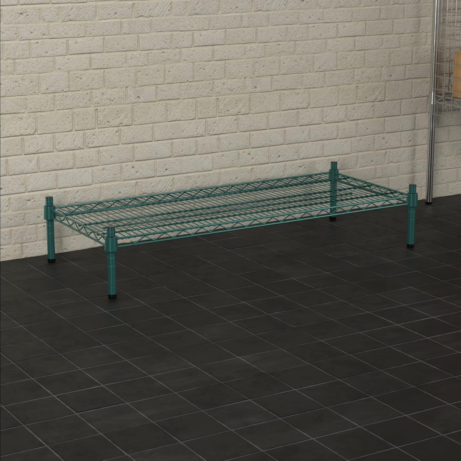 18" x 42" NSF Green Wire Stationary Dunnage Storage Rack with 8" Posts Ideal for Commercial Kitchen Home Garage Warehouse Shelters