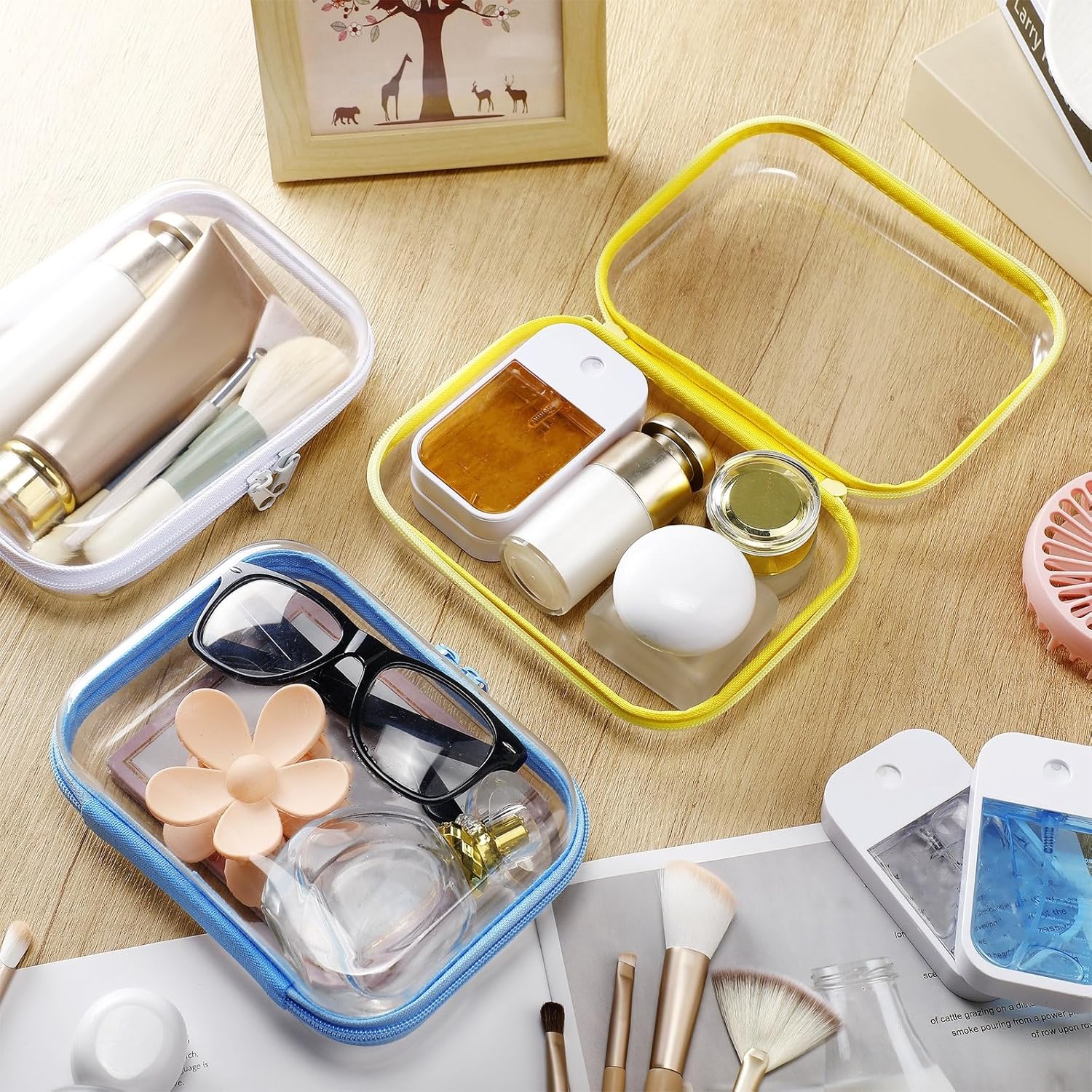 Sanwuta 6 Pcs Clear Hard Zipper Case Hard Plastic Zipper Pouches Transparent Makeup Bag Pencil Pouches for Travel Snacks Christmas Trinket Storage Organizer Box(Colorful,7.09 x 5.12 x 2 Inch)