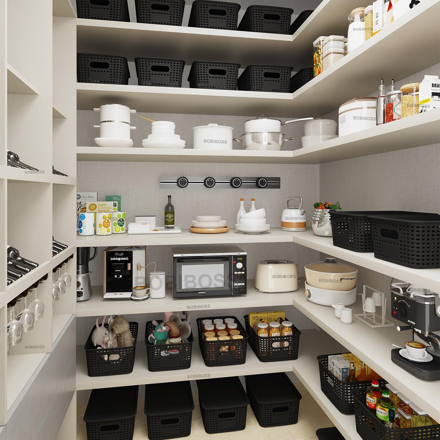 Black Plastic Storage Baskets with Lids 12 Pack Stackable Storage Bins Containers for Shelves Organizing, Cute Decorative Storage Boxes for Classroom, Playroom, Closet, Pantry