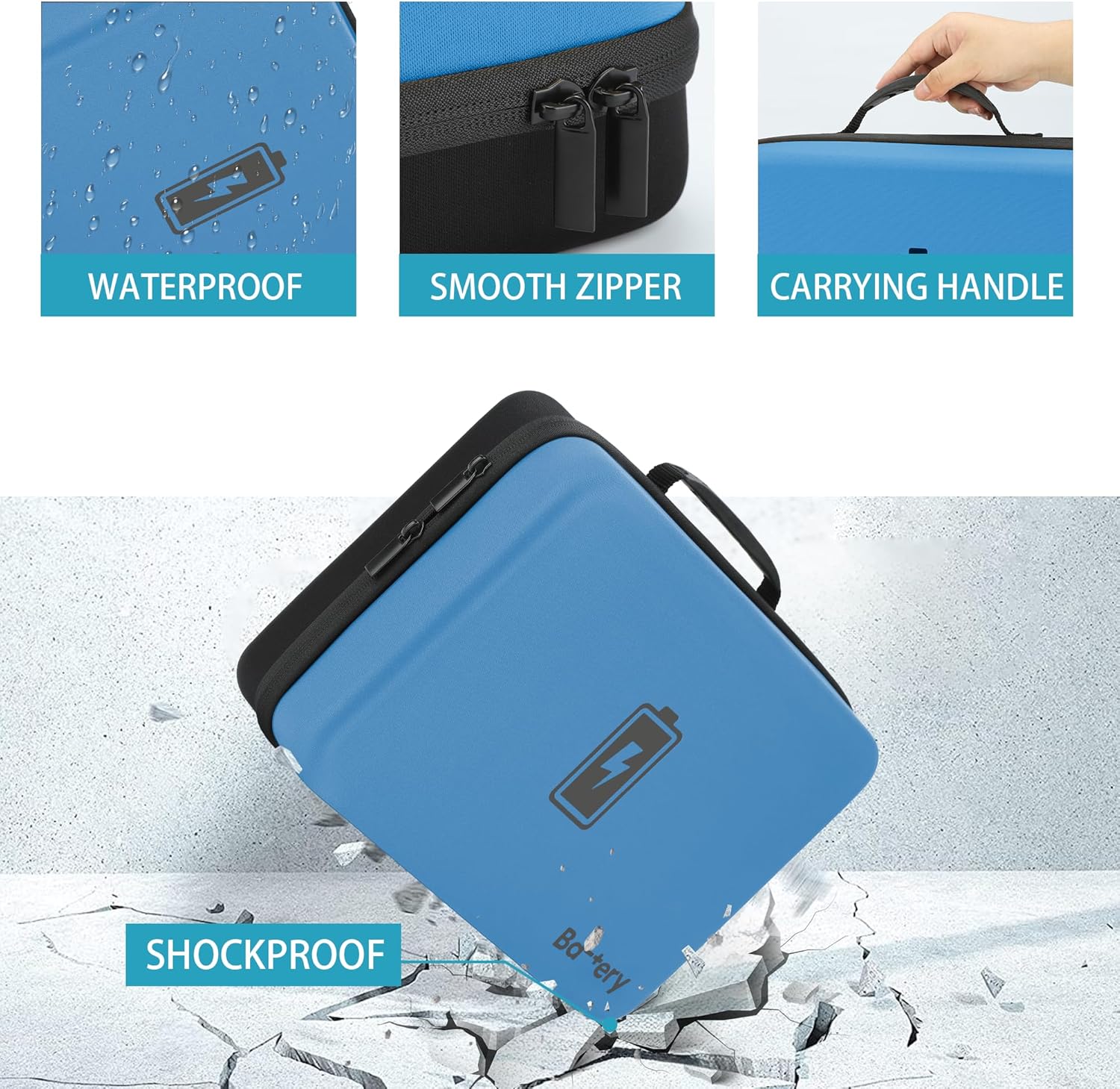 MOSLA Waterproof Battery Organizer Storage Case with Tester BT-168 - AA, AAA, C, D, 9V(Blue&Black)