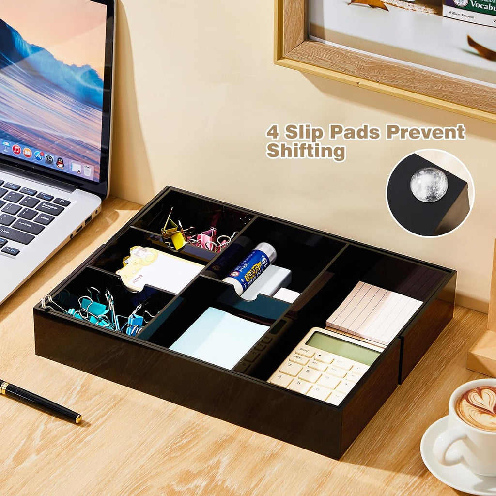 1 PC Acrylic Desk Drawer Organizer 2 Inch Height Expandable Drawer Organizer Trays with 8 Adjustable Compartments Desk Accessories for Makeup Silverware Office Bathroom(Black,Classic)