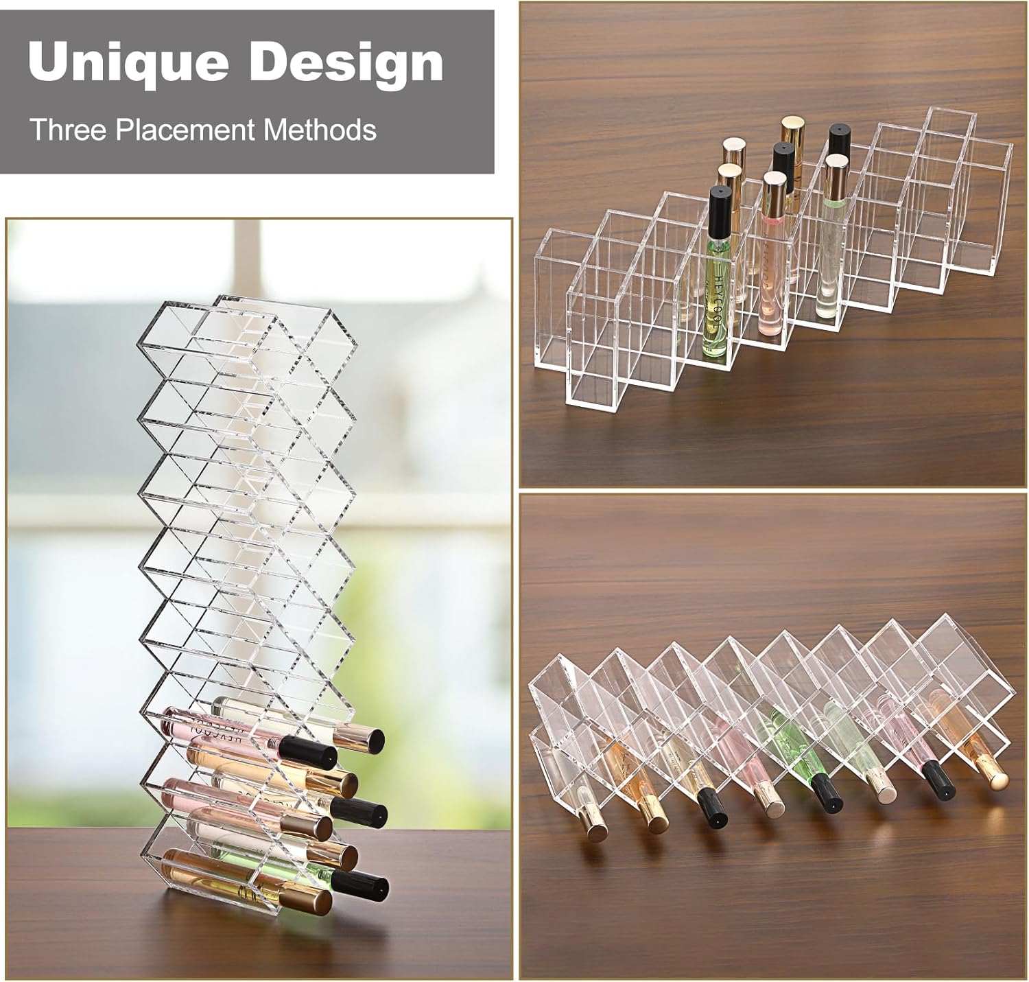 ELLDOO Rollerball Perfume Organizer, 23 Spaces Clear Acrylic Perfume Storage Holder Beauty Scent Holder, Stackable Makeup Lipgloss Lipstick Display Case Lip Gloss Storage Stand (8-Tier)