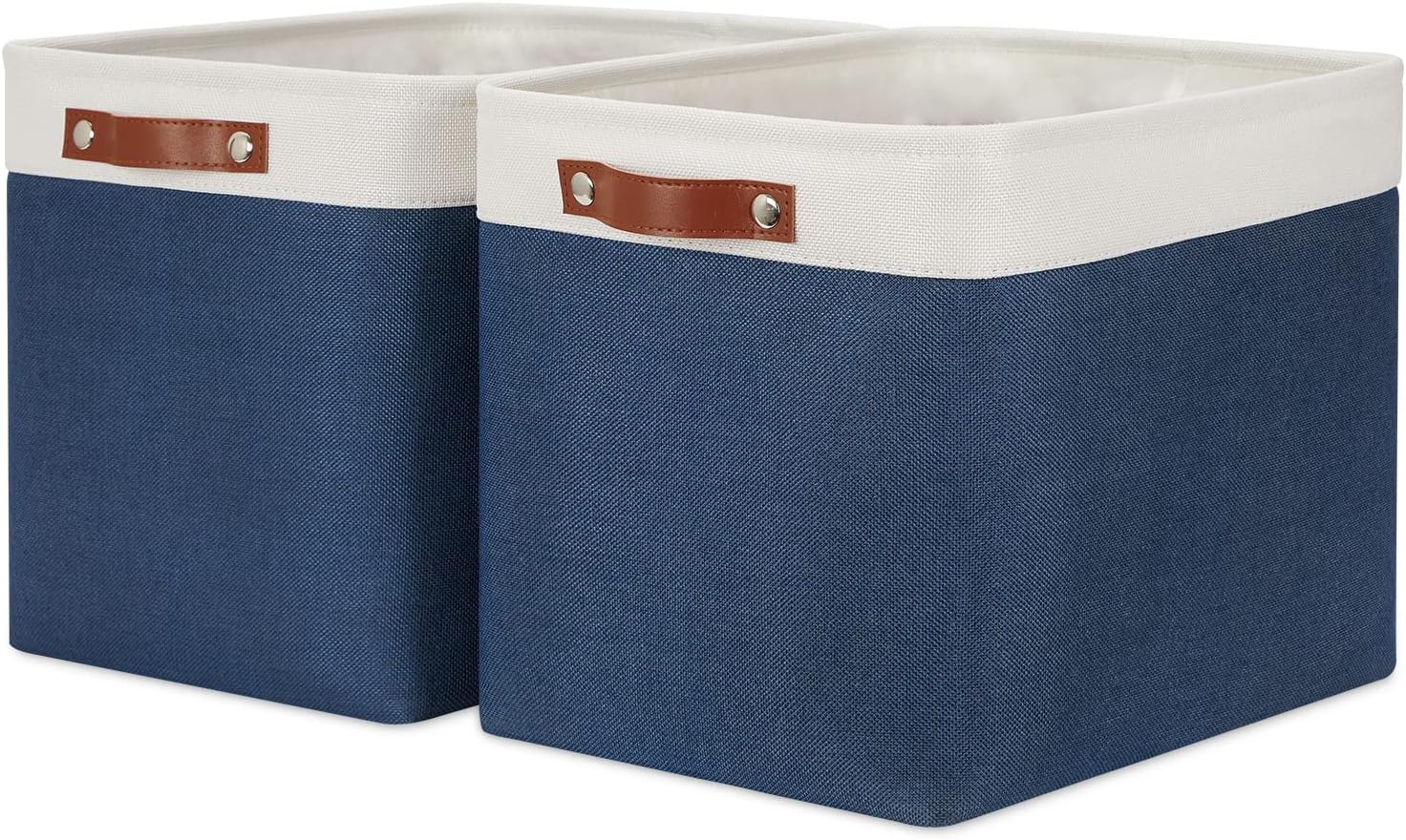 HNIZGE Large Rectangle Basket Fabric Baskets for Organizing [2 Pack] Tall Storage Basket Navy Blue Baskets 16" x 11.8" x 11.8" Shelf Baskets for Storage Linen Closet Organizers (Blue&White)