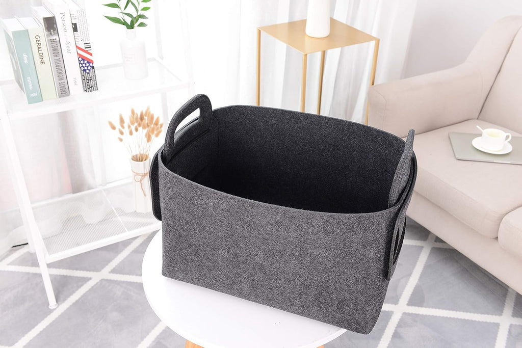 Storage Basket Felt Storage Bin Collapsible& Convenient Box Organizer with Carry Handles for Office Bedroom Closet Babies Nursery Toys Laundry (Dark grey, 17.9inch（L）×12.2inch（W）×11.6inch（H）)